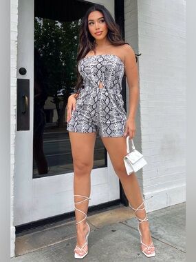 Fashion Nova Tube Romper - Grey Snake